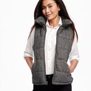 Old Navy Gray Wool Blend Herringbone Puffer Vest Women’s Sz XS